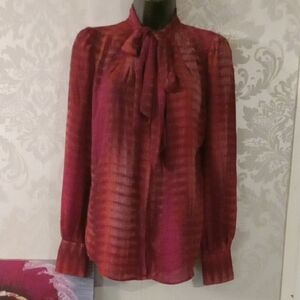 Worthington Red Blouse with Puff Sleeves and Tie Front
